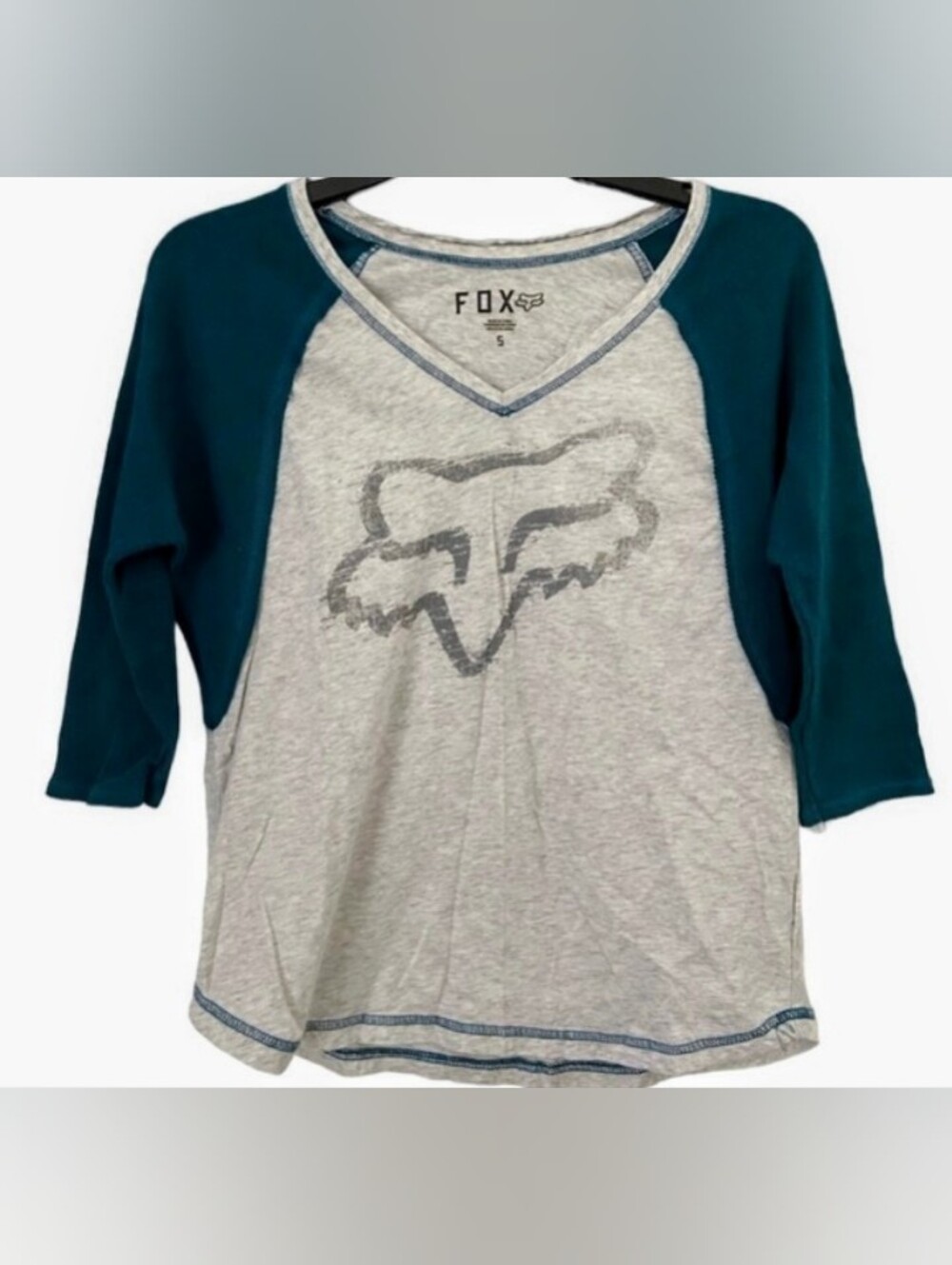 FOX RACING Teal & Grey Raglan Tee